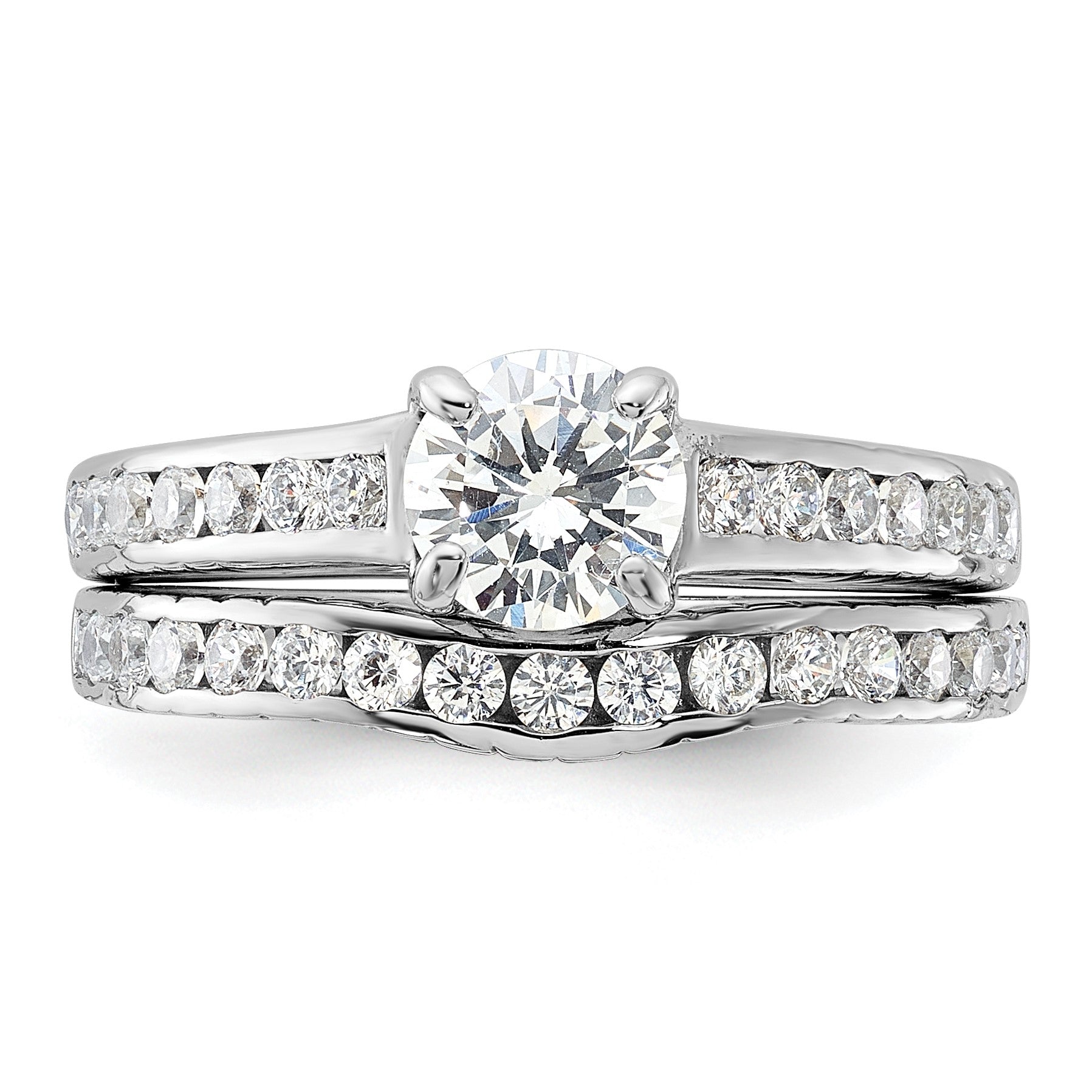 Sterling Silver Rhodium-plated 2-Piece CZ Size 8 Wedding Set Ring