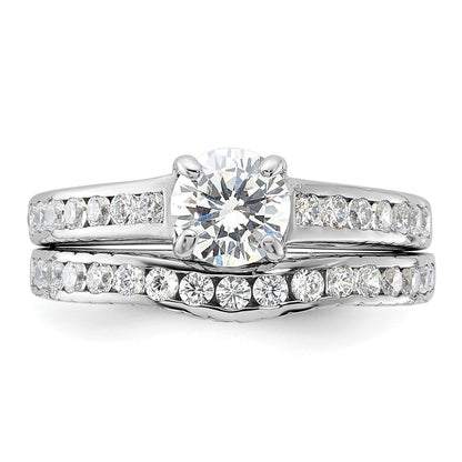 Sterling Silver Rhodium-plated 2-Piece CZ Size 8 Wedding Set Ring