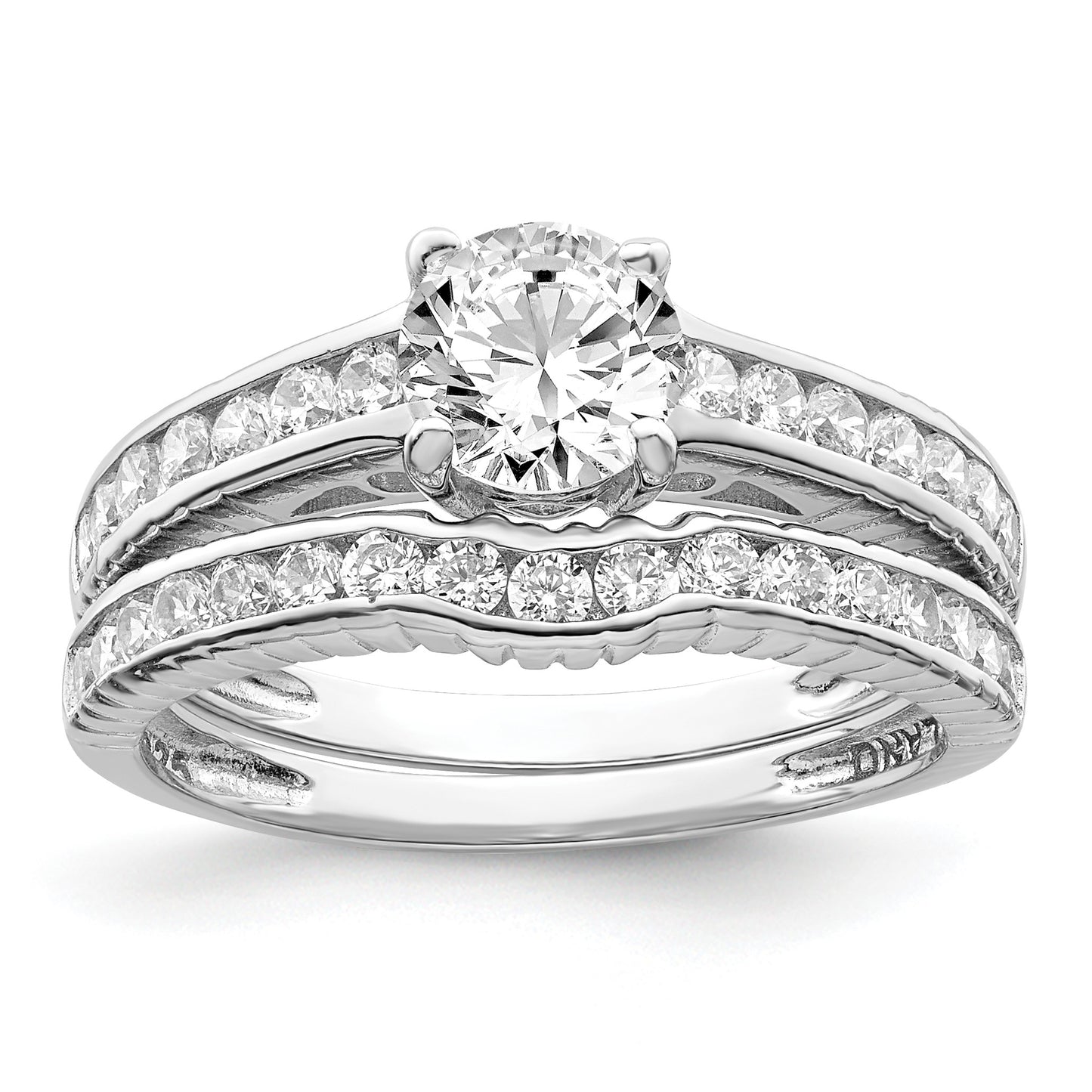 Sterling Silver Rhodium-plated 2-Piece CZ Size 8 Wedding Set Ring