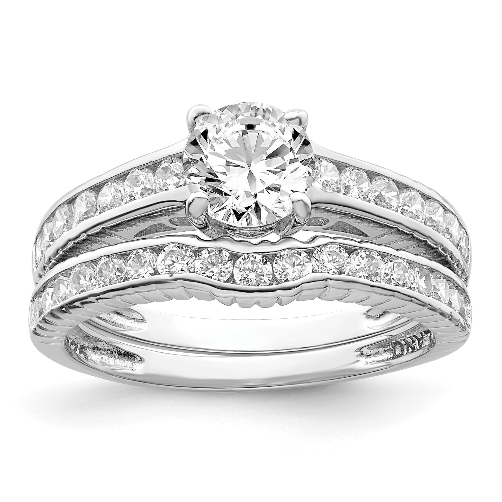 Sterling Silver Rhodium-plated 2-Piece CZ Size 8 Wedding Set Ring