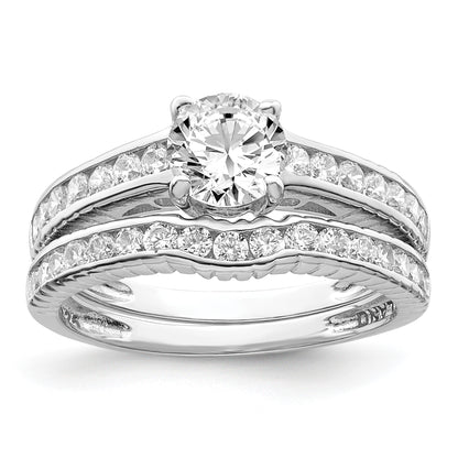 Sterling Silver Rhodium-plated 2-Piece CZ Size 8 Wedding Set Ring