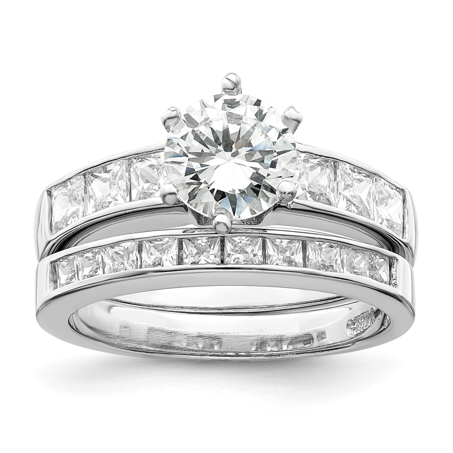 Sterling Silver Rhodium-plated CZ 2 Piece Wedding Ring Set