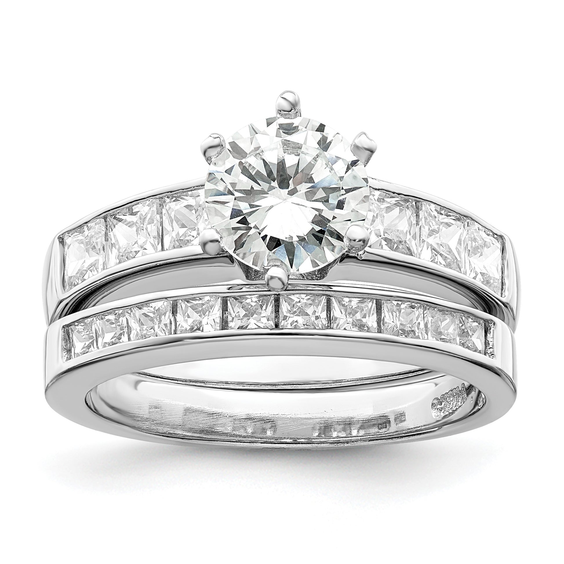 Sterling Silver Rhodium-plated CZ 2 Piece Wedding Ring Set