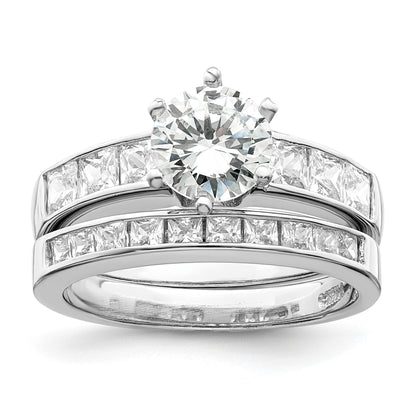 Sterling Silver Rhodium-plated CZ 2 Piece Wedding Ring Set