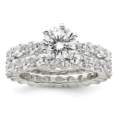 Sterling Silver Rhodium-plated CZ 2 Piece Wedding Set Ring