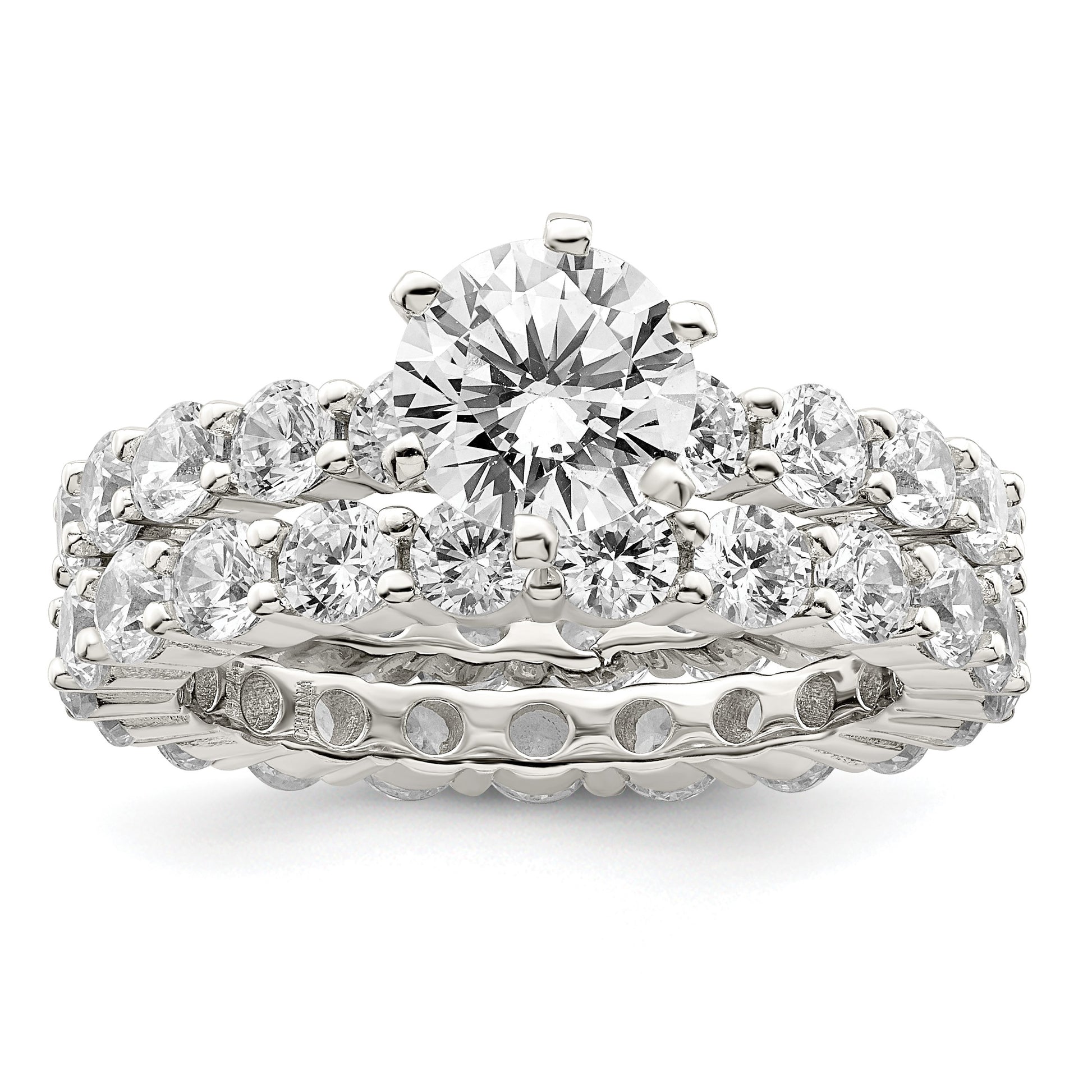 Sterling Silver Rhodium-plated CZ 2 Piece Wedding Set Ring