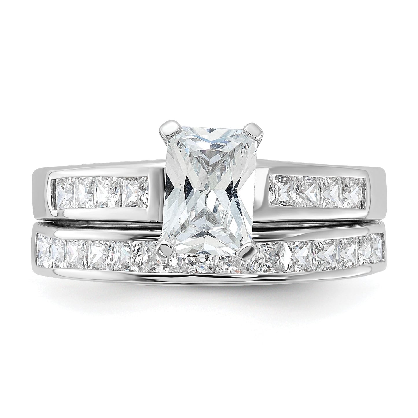 Sterling Silver Rhodium-plated 2-Piece CZ Size 6 Wedding Set Ring