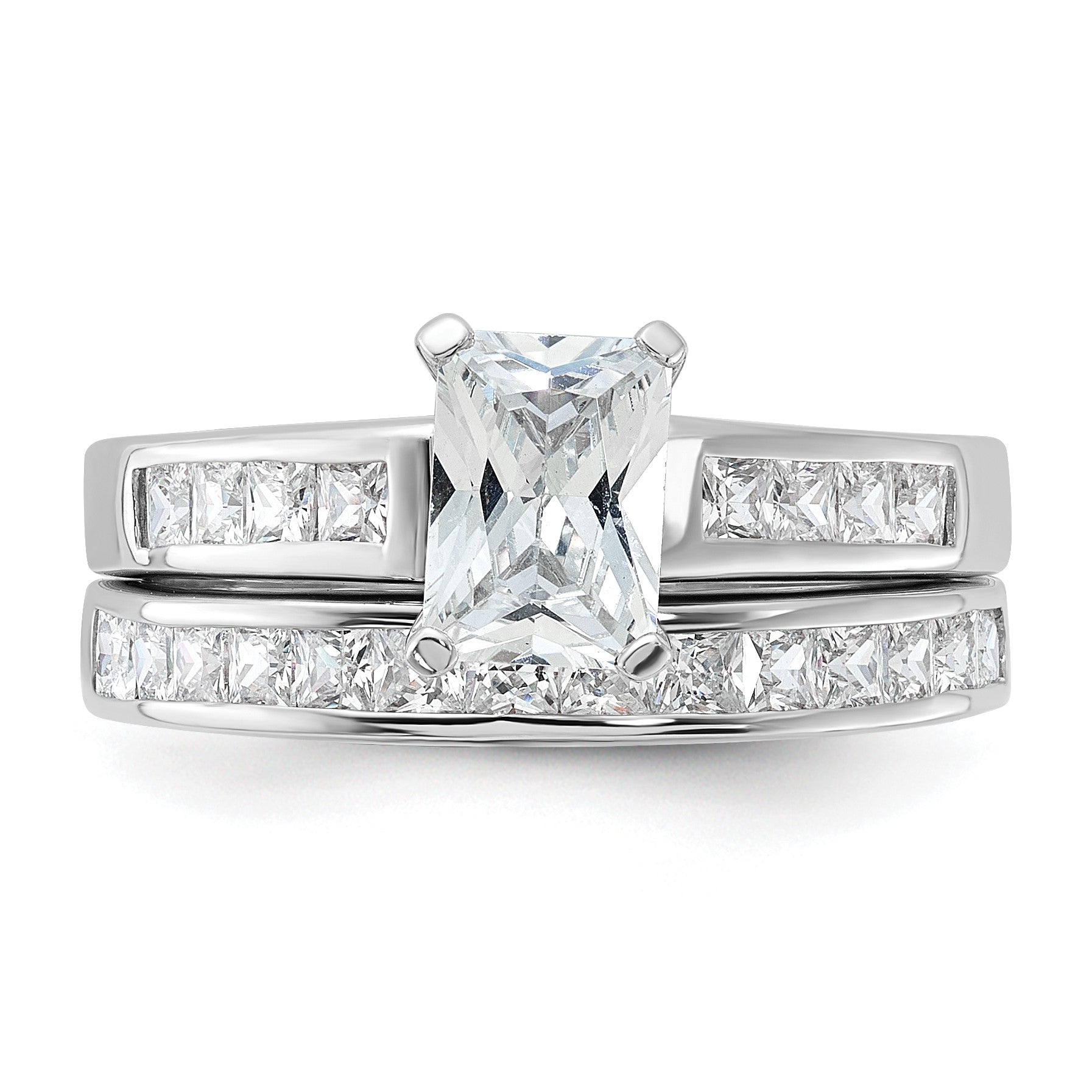 Sterling Silver Rhodium-plated 2-Piece CZ Size 8 Wedding Set Ring