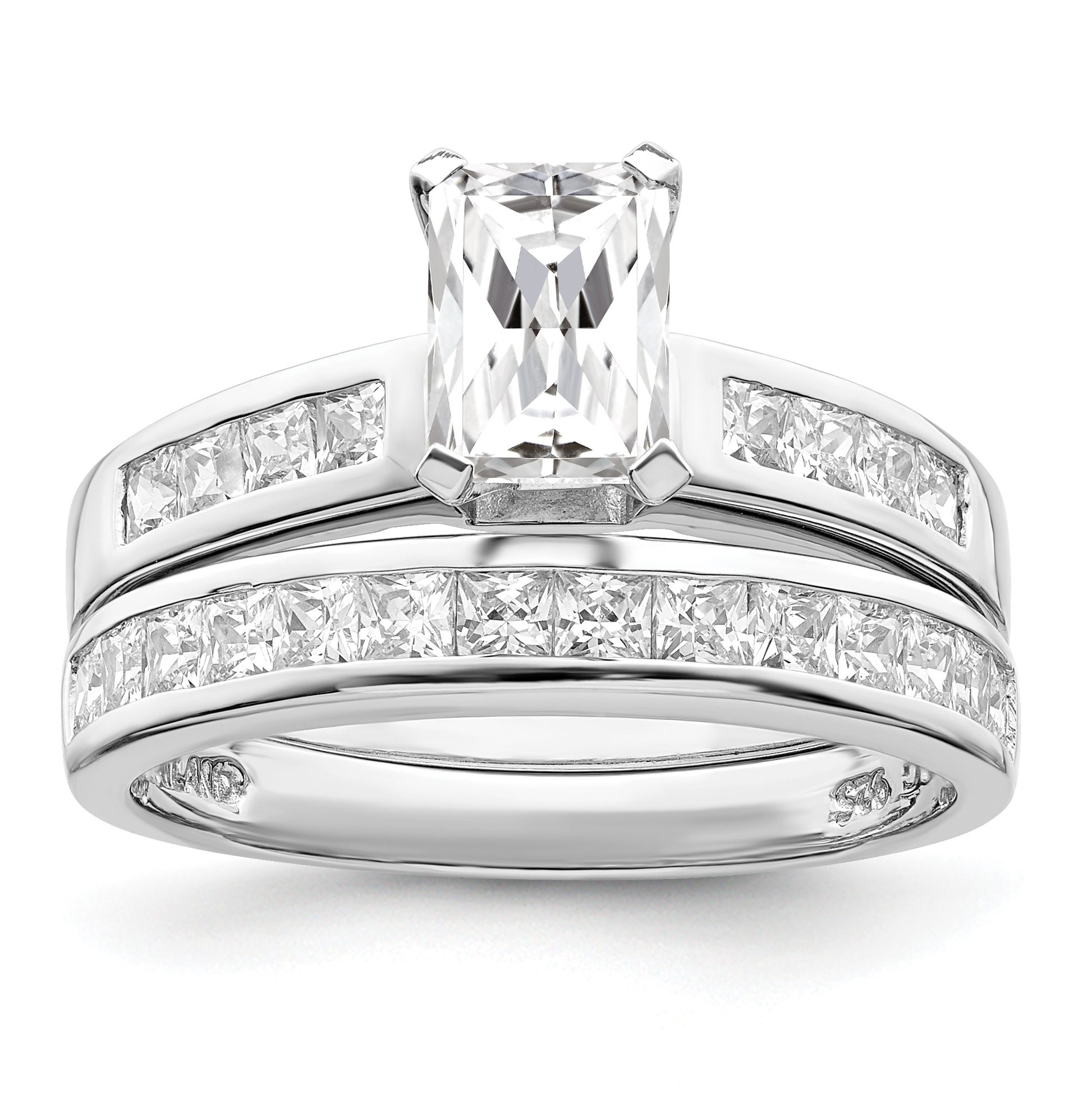 Sterling Silver Rhodium-plated 2-Piece CZ Size 7 Wedding Set Ring