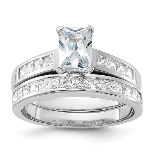 Sterling Silver Rhodium-plated 2-Piece CZ Size 7 Wedding Set Ring