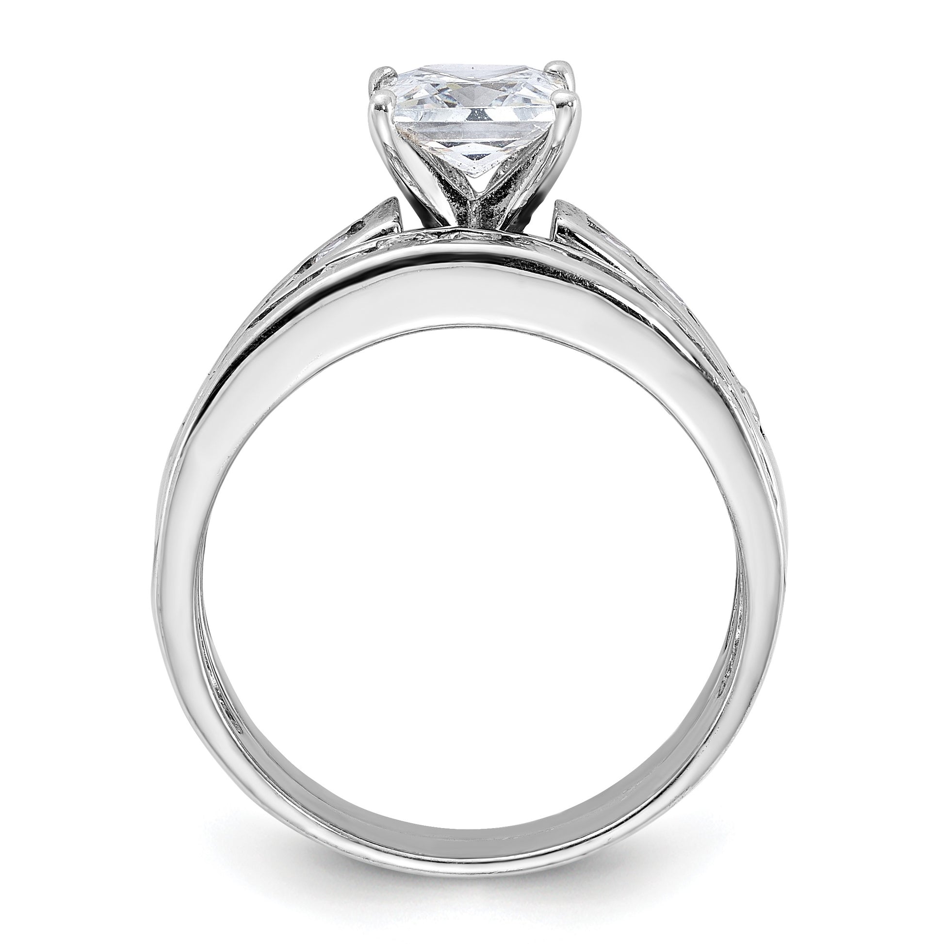 Sterling Silver Rhodium-plated 2-Piece CZ Size 7 Wedding Set Ring