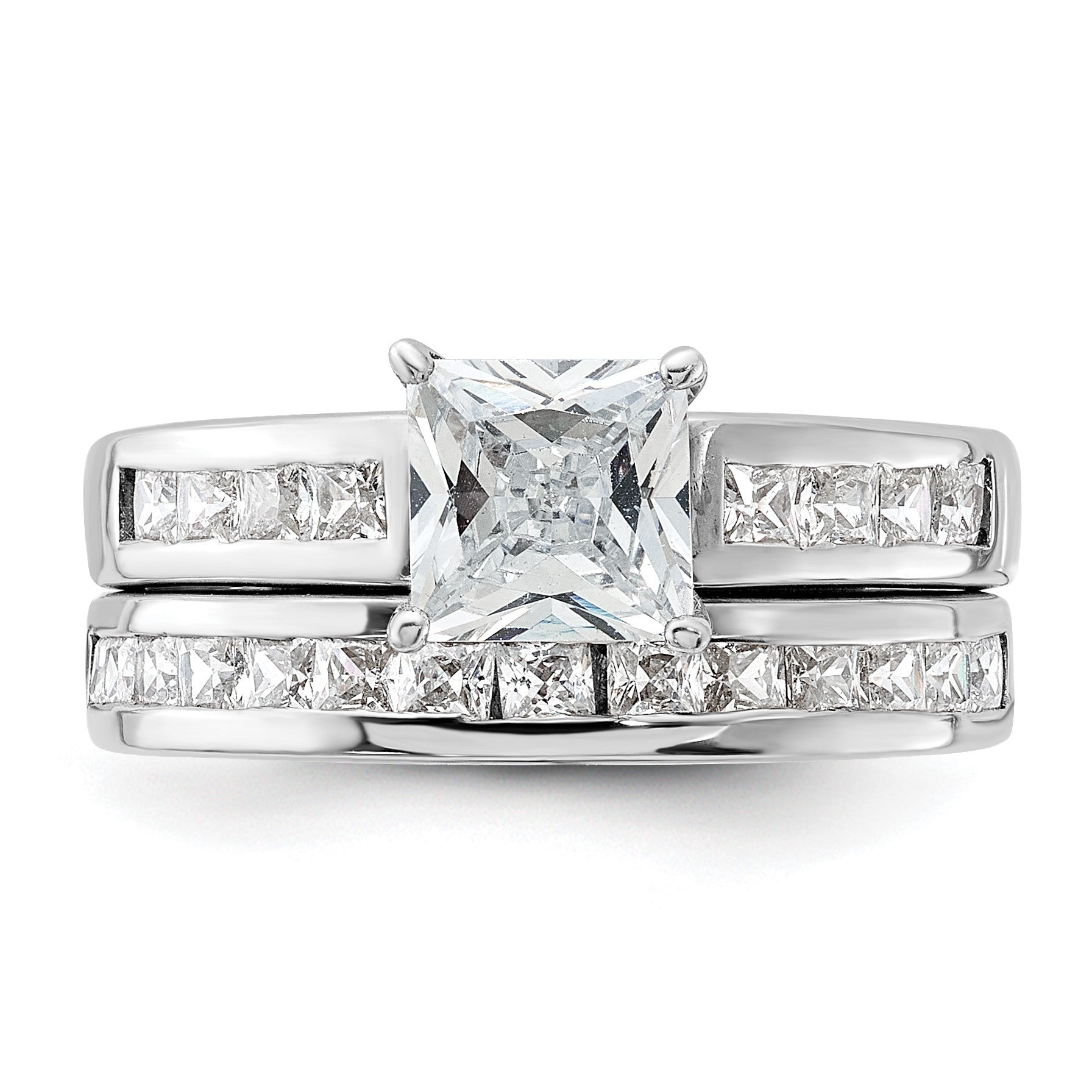 Sterling Silver Rhodium-plated 2-Piece CZ Size 7 Wedding Set Ring