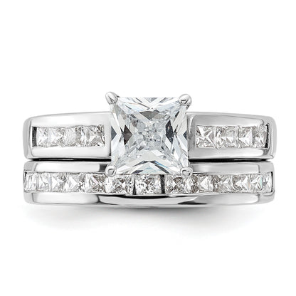 Sterling Silver Rhodium-plated 2-Piece CZ Size 7 Wedding Set Ring