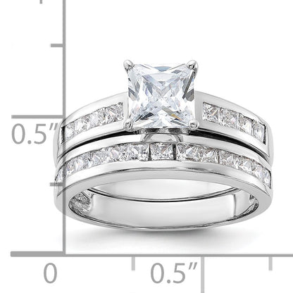 Sterling Silver Rhodium-plated 2-Piece CZ Size 8 Wedding Set Ring