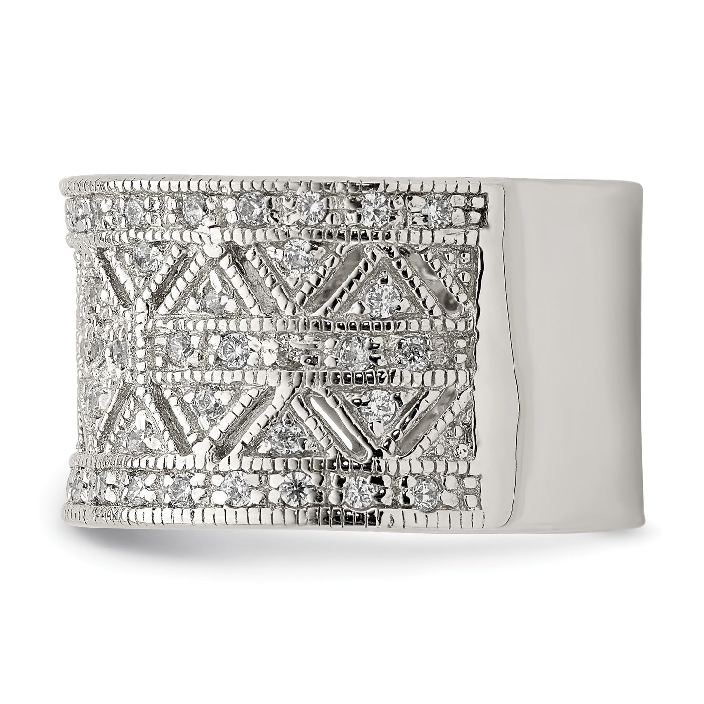 Sterling Silver Rhodium-plated Polished CZ Vintage Ring