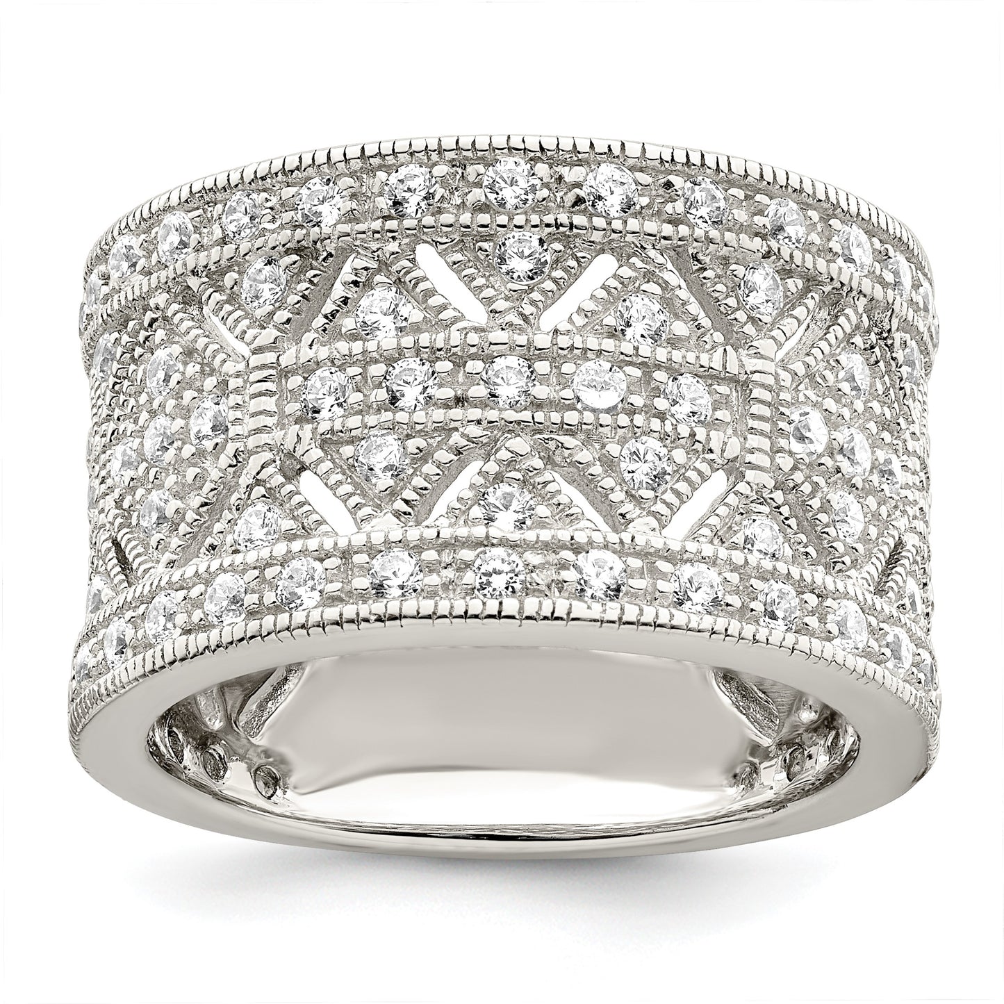 Sterling Silver Rhodium-plated Polished CZ Vintage Ring