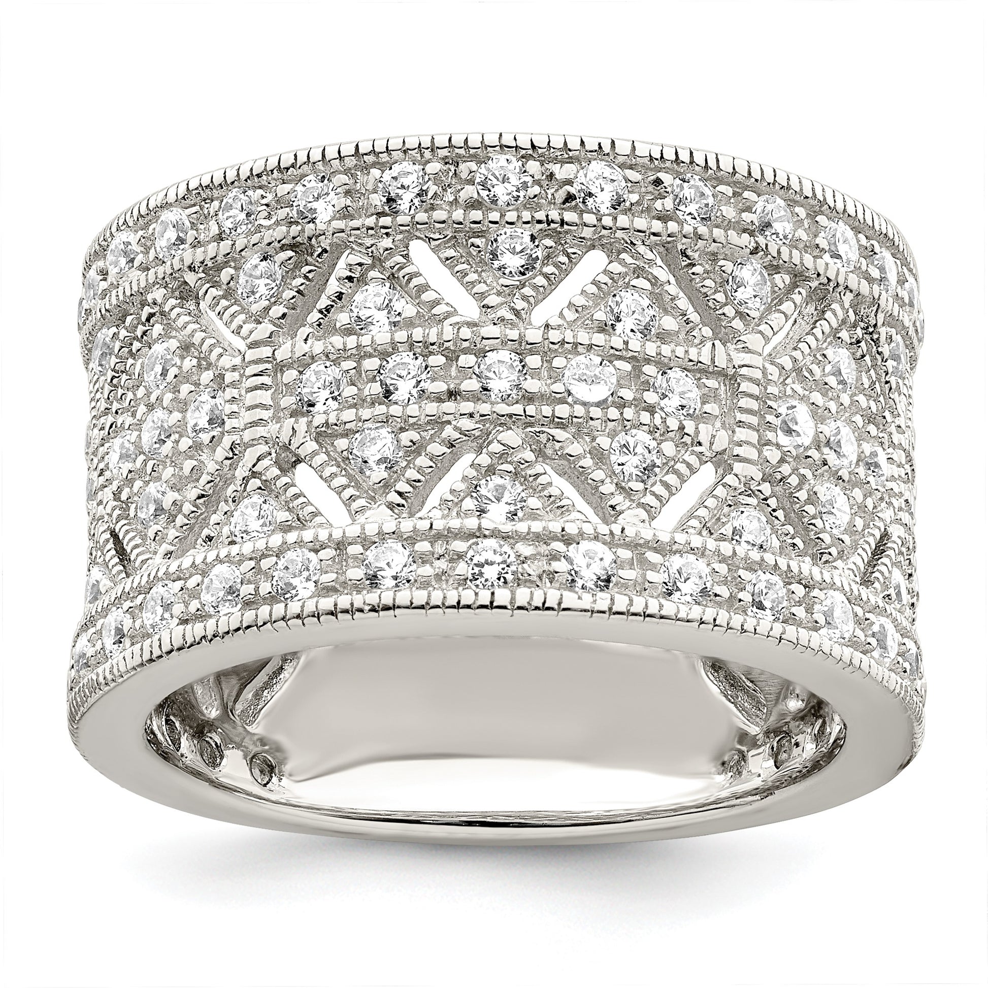 Sterling Silver Rhodium-plated Polished CZ Vintage Ring