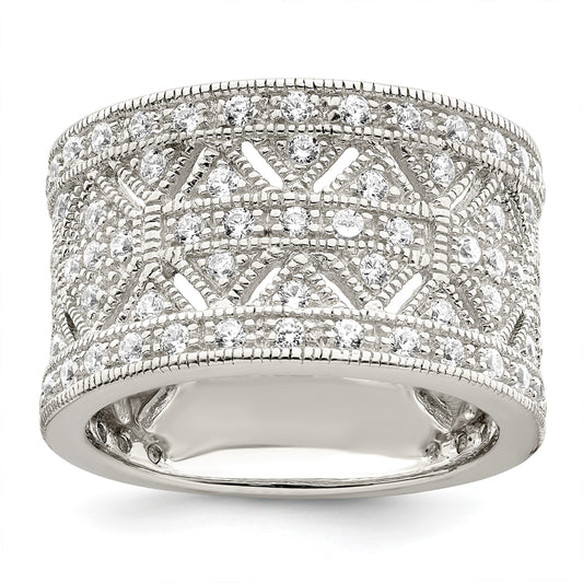 Sterling Silver Rhodium-plated Polished CZ Vintage Ring