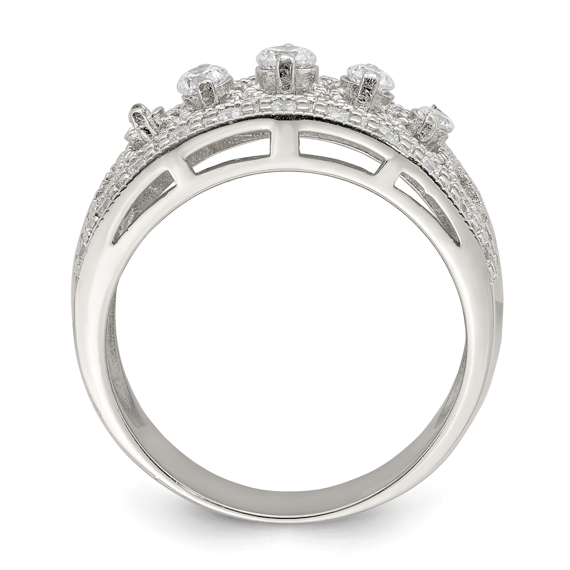 Sterling Silver Rhodium-plated Polished CZ Vintage Ring