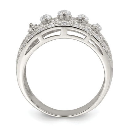 Sterling Silver Rhodium-plated Polished CZ Vintage Ring
