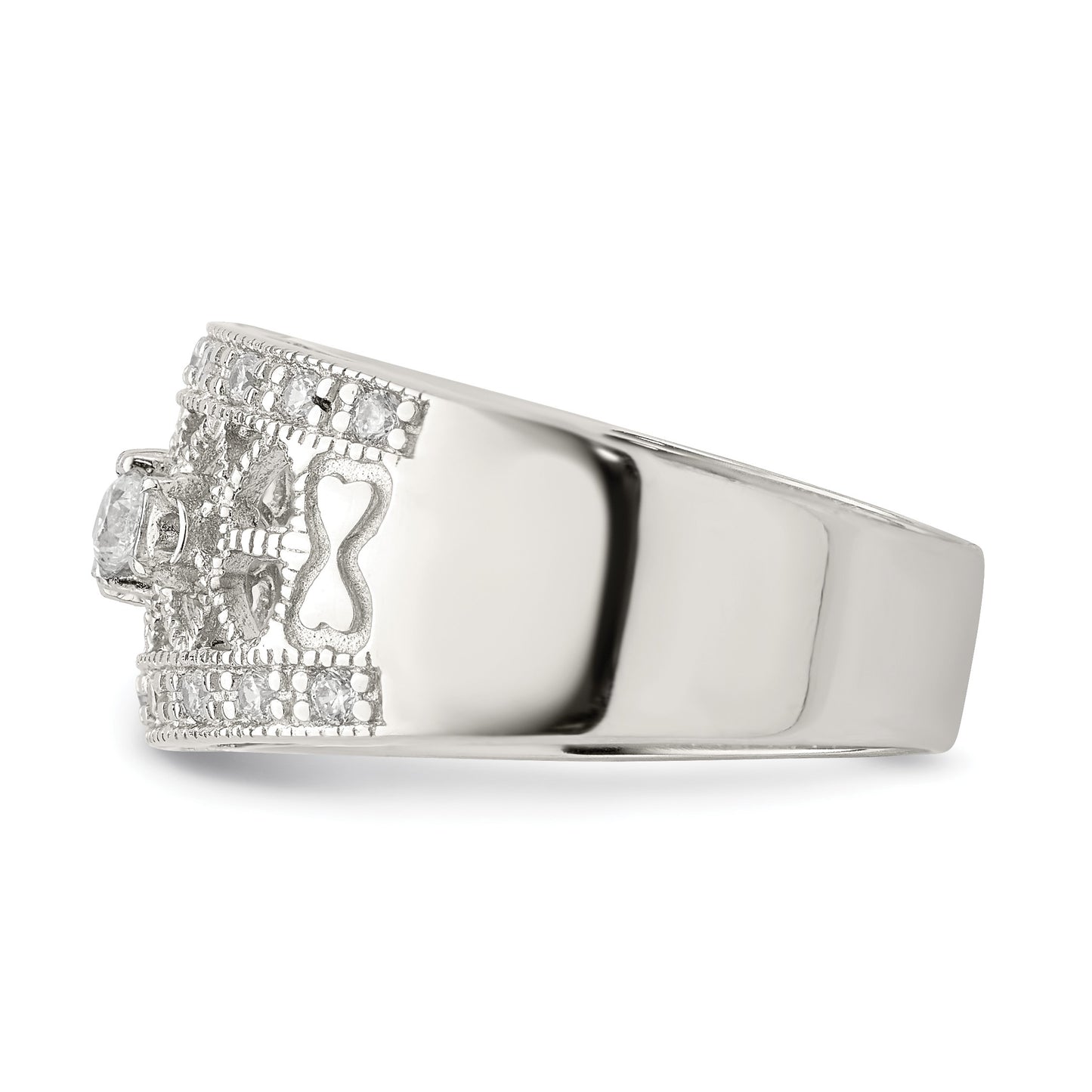 Sterling Silver Rhodium-plated Polished CZ Vintage Ring