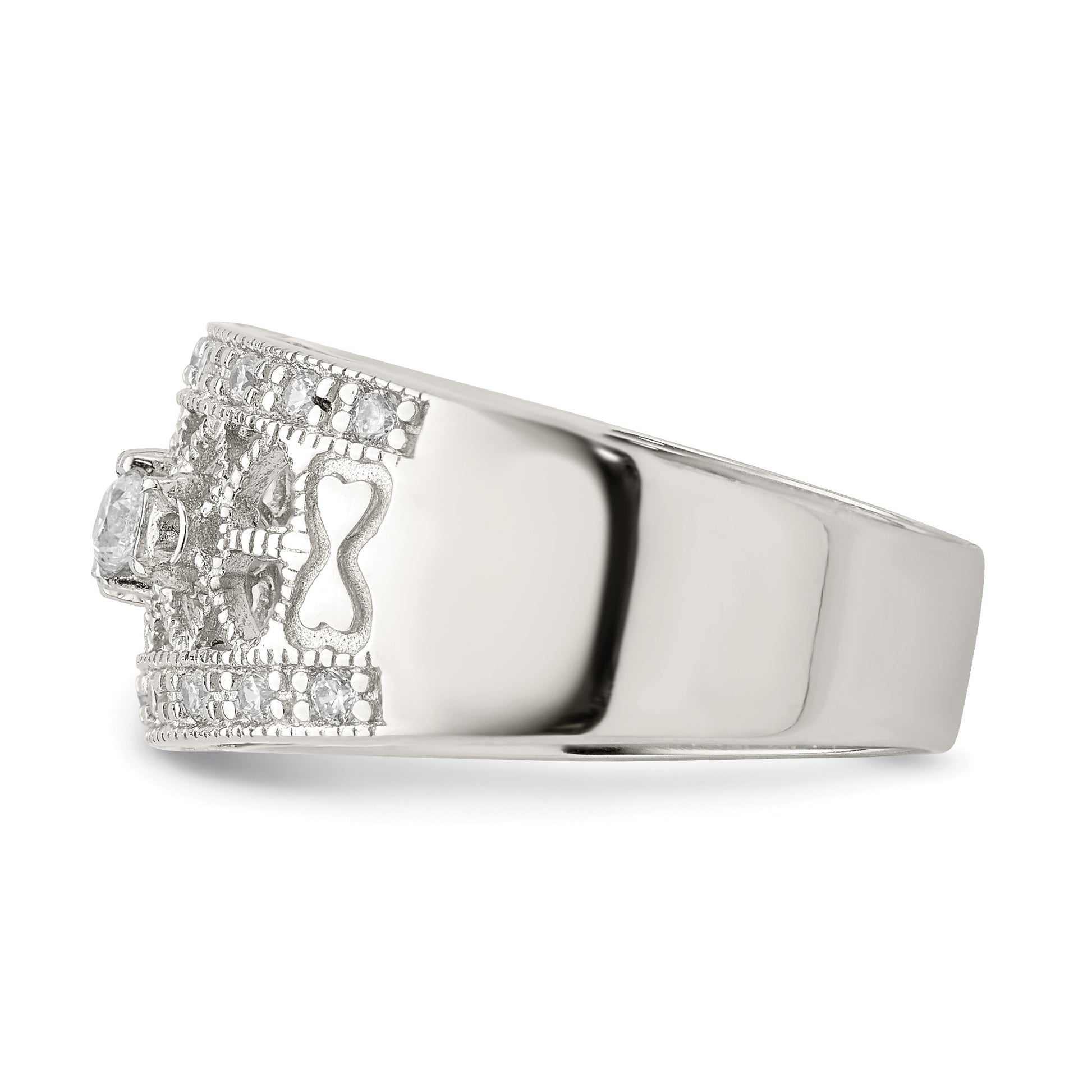Sterling Silver Rhodium-plated Polished CZ Vintage Ring