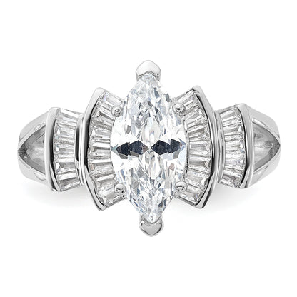 Sterling Silver Rhodium-plated Marquise Shape Center CZ Ring