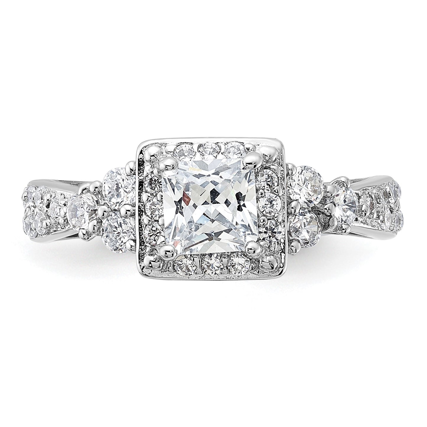 Sterling Silver Rhodium-plated Square CZ Ring
