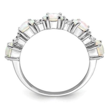 Sterling Silver Rhodium-plated Lab Created Opal and CZ Ring