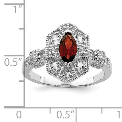 Sterling Silver Dark Red Rhodium-plated Marquise CZ Ring