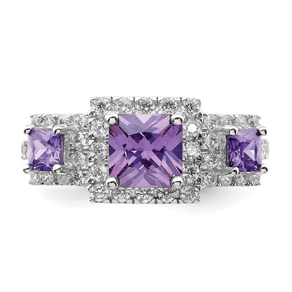 Sterling Silver Rhodium-plated Purple Square CZ Ring