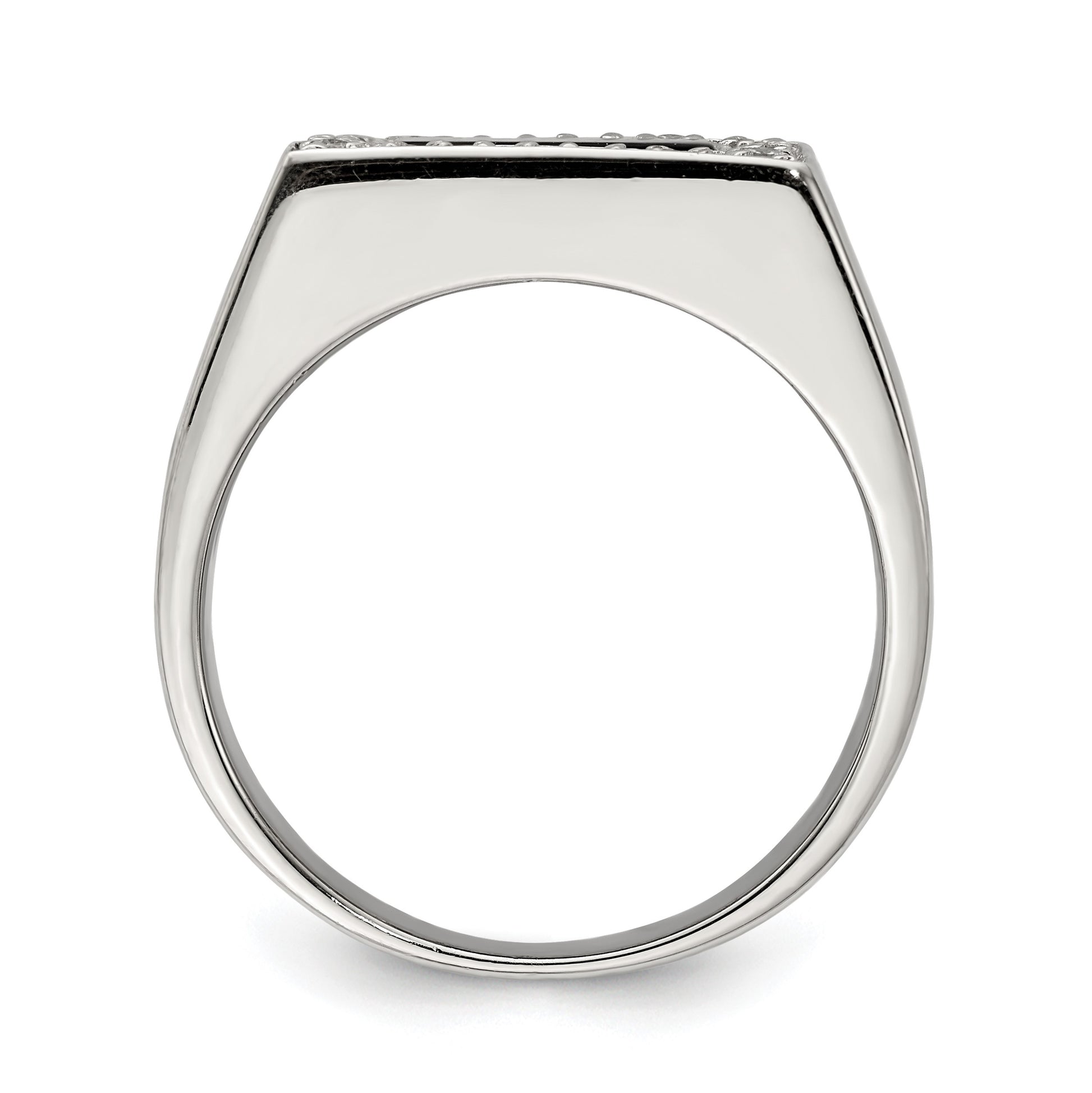 Sterling Silver Rhodium-plated Men's CZ & Onyx Ring