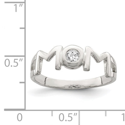 Sterling Silver & CZ Polished Mom Ring