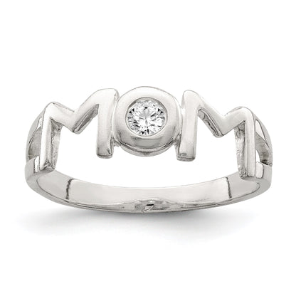 Sterling Silver & CZ Polished Mom Ring
