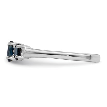 Sterling Silver Rhodium 3 Oval Sapphire & Diamond Ring
