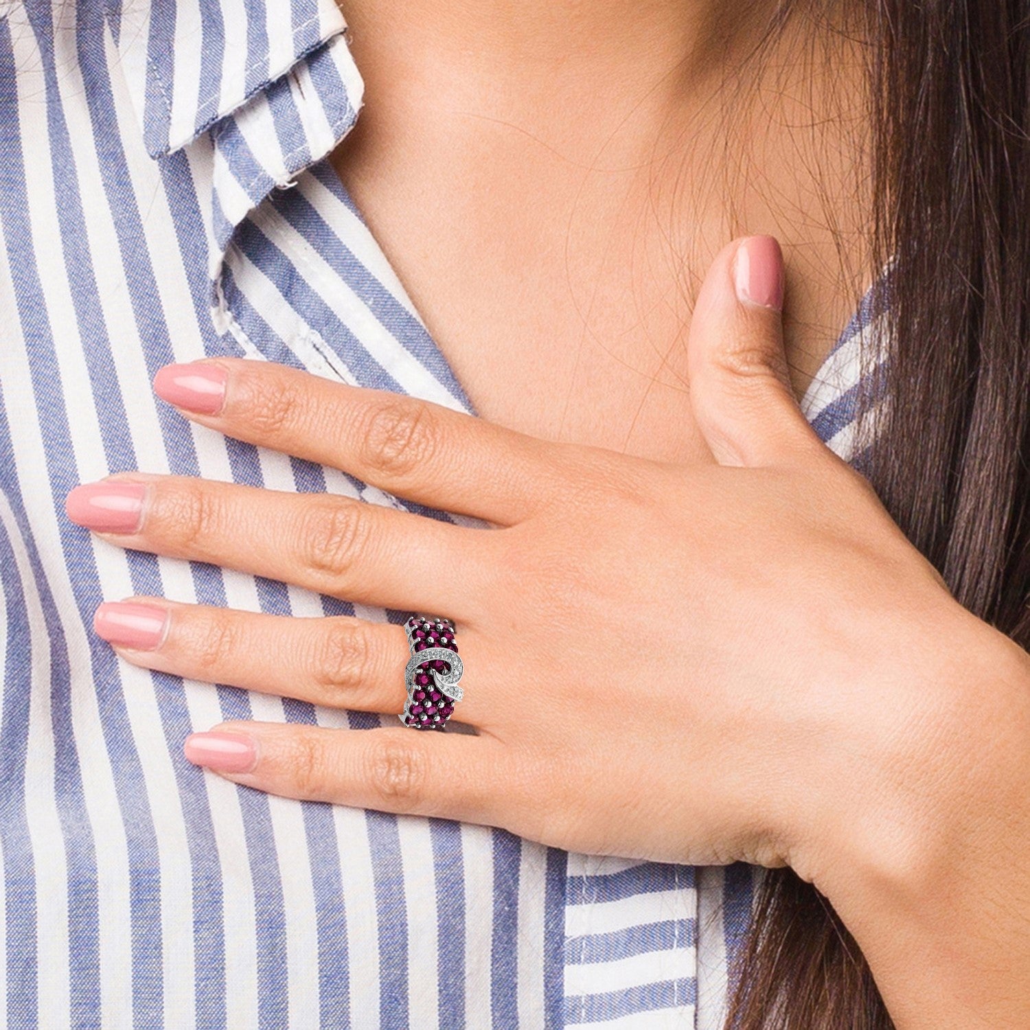 Sterling Silver Rhodium-plated Rhodolite Garnet & Diamond Ring