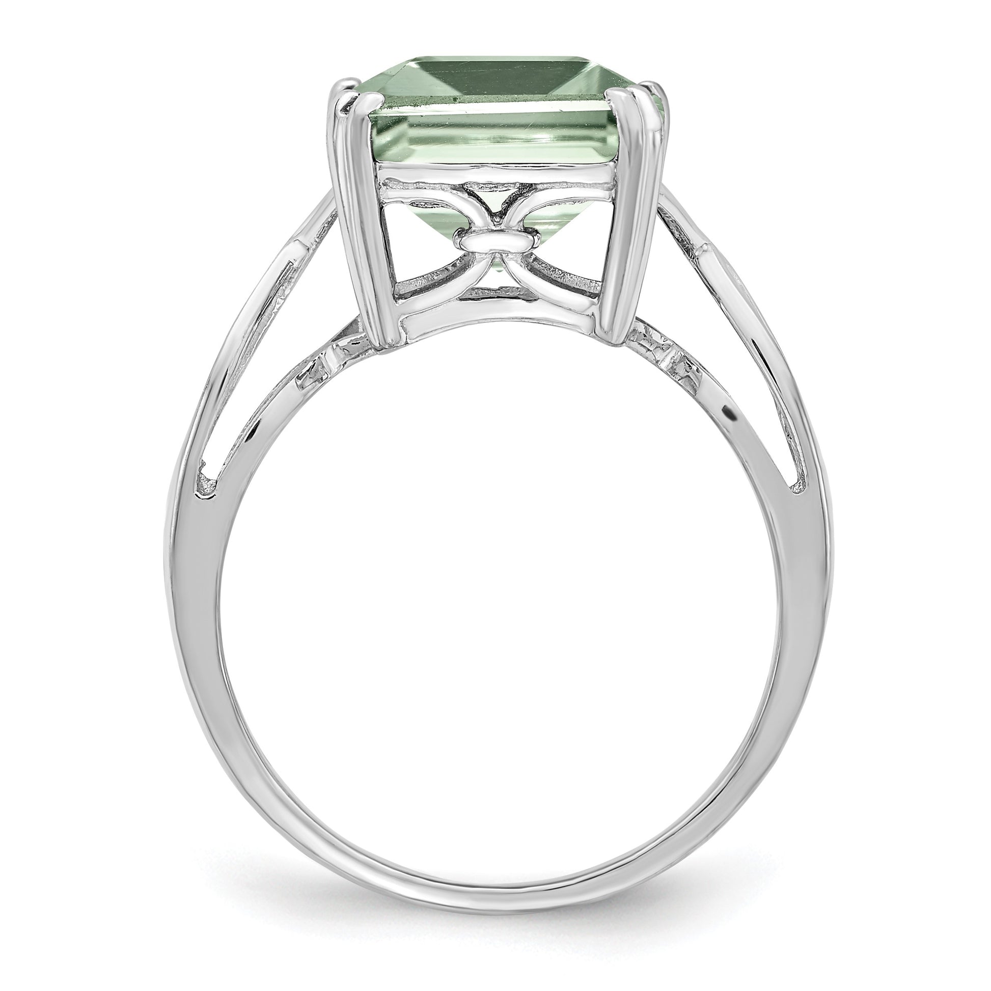 Sterling Silver Rhodium Octagonal Green Quartz Ring