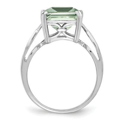Sterling Silver Rhodium Octagonal Green Quartz Ring