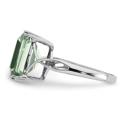 Sterling Silver Rhodium Octagonal Green Quartz Ring