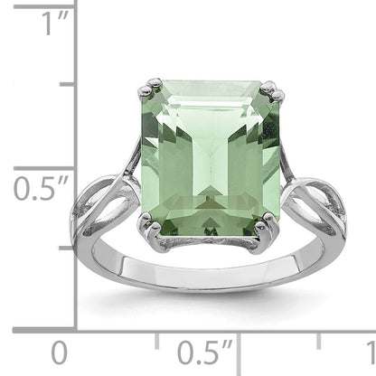 Sterling Silver Rhodium Octagonal Green Quartz Ring