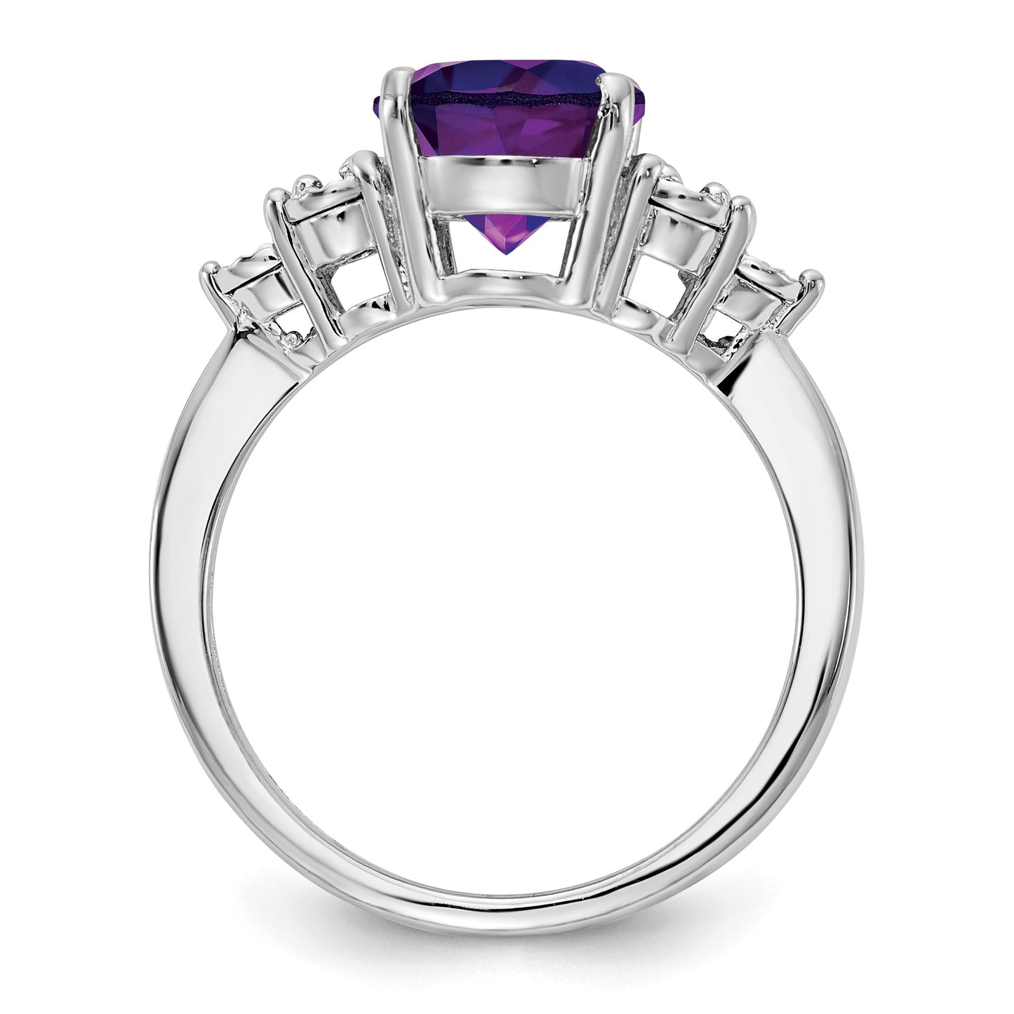 Sterling Silver Rhodium-plated Diamond & Oval Amethyst Ring