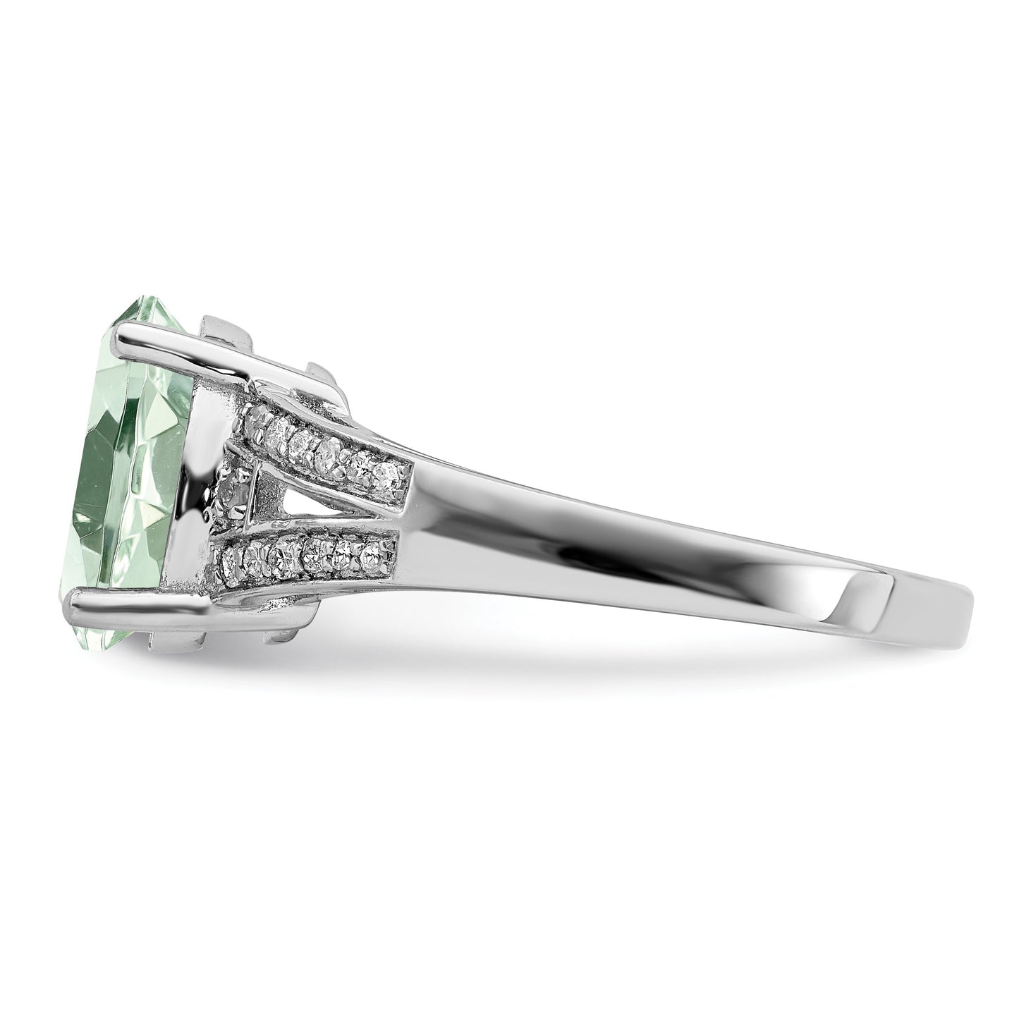 Sterling Silver Rhodium Diam. & Green Quartz Ring
