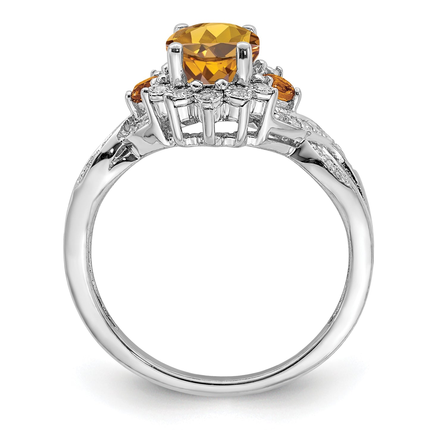 Sterling Silver Rhodium Diam. & Whiskey Quartz Ring