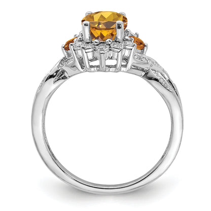 Sterling Silver Rhodium Diam. & Whiskey Quartz Ring