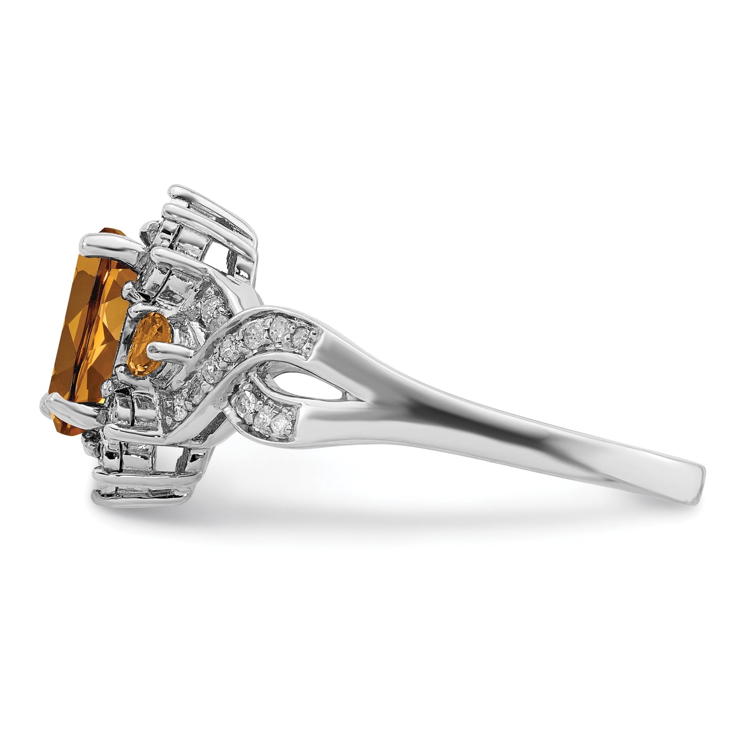 Sterling Silver Rhodium Diam. & Whiskey Quartz Ring