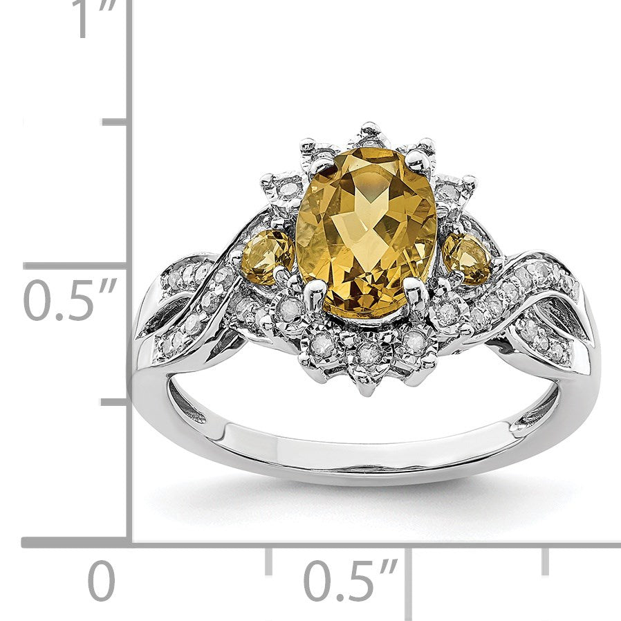 Sterling Silver Rhodium Diam. & Whiskey Quartz Ring