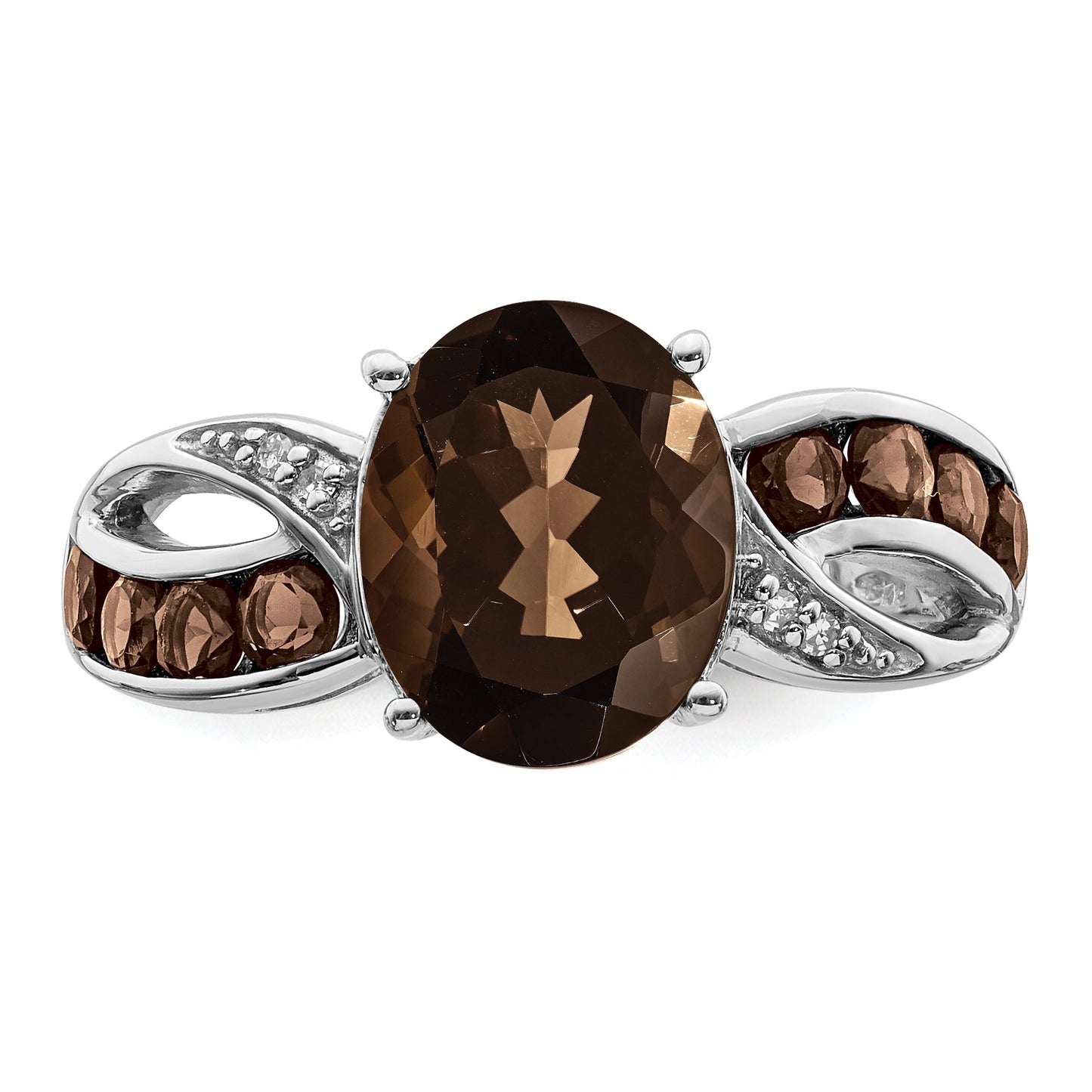 Sterling Silver Rhodium Diam. & Smoky Quartz Ring