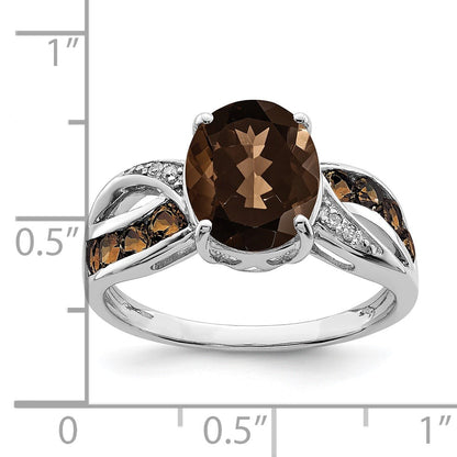 Sterling Silver Rhodium Diam. & Smoky Quartz Ring
