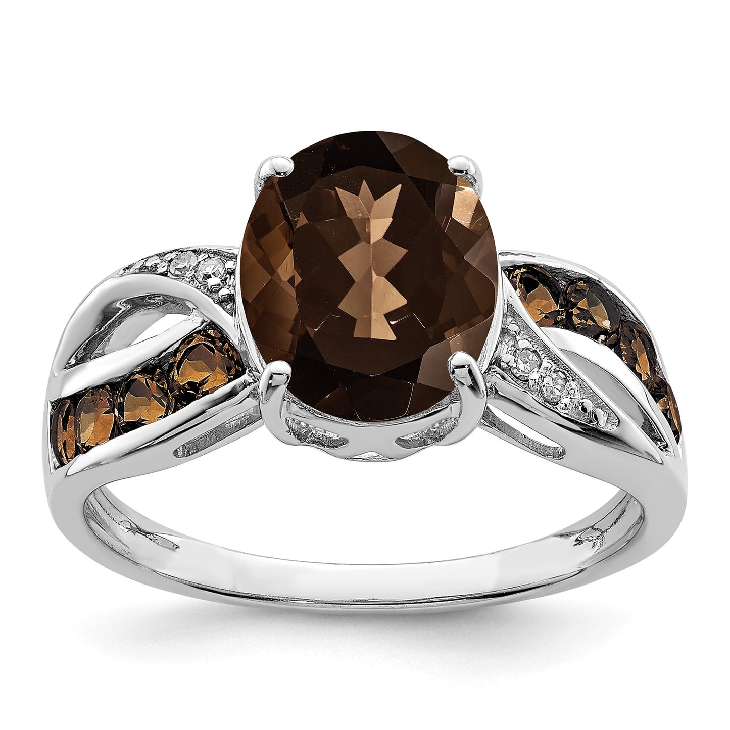 Sterling Silver Rhodium Diam. & Smoky Quartz Ring