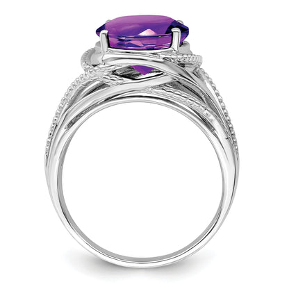 Sterling Silver Rhodium-plated Amethyst Ring